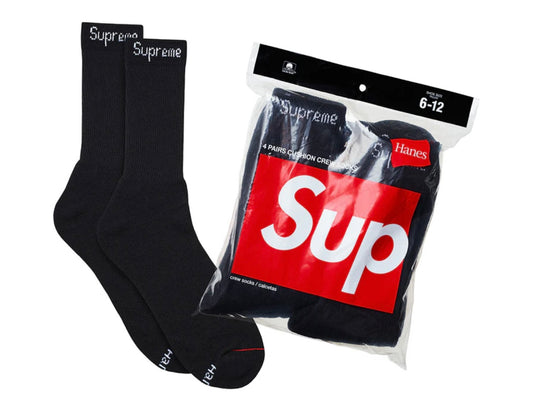 Supreme / Hanes Crew Socks (4 Pack) Black