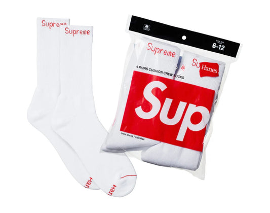 Supreme / Hanes Crew Socks (4 Pack) White